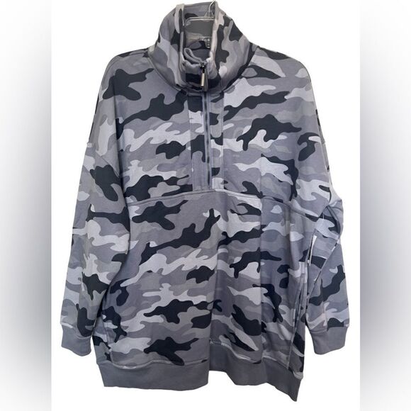 Old Navy Men’s Gray Camo 1/2 Zip Mock Neck Pullover Sweatshirt Size Large - Picture 1 of 10